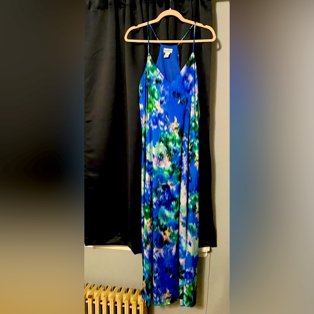 Nicole Miller Blue Floral Silk Maxi Dress